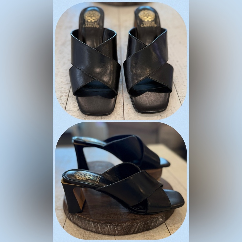 Vince Camuto Levey Block Heel Sandal Black Leather Size 9 NEW - NEVER WORN